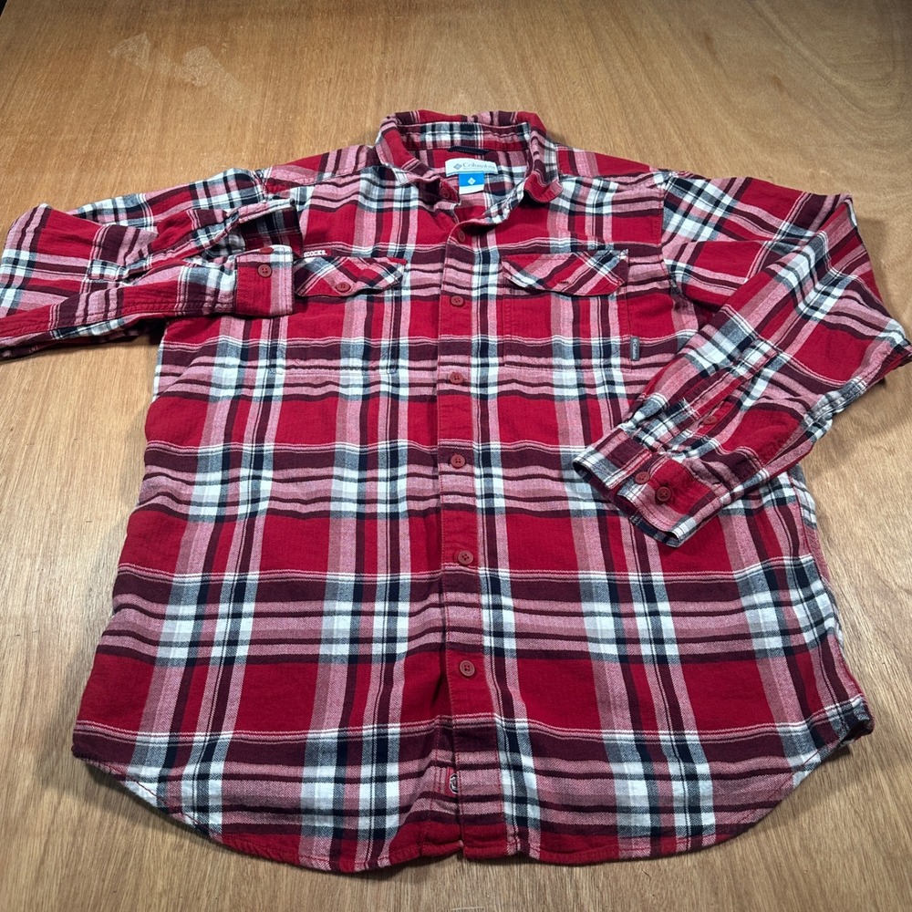 Columbia Flannel Shirt Mens L Red Gamecocks Plaid Button Down South Carolina